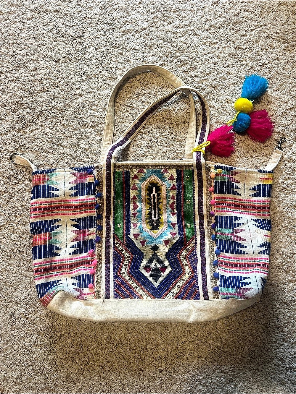 America & Beyond Daphne Embellished Multi Colored Hand Beaded Tote Beaded Tote